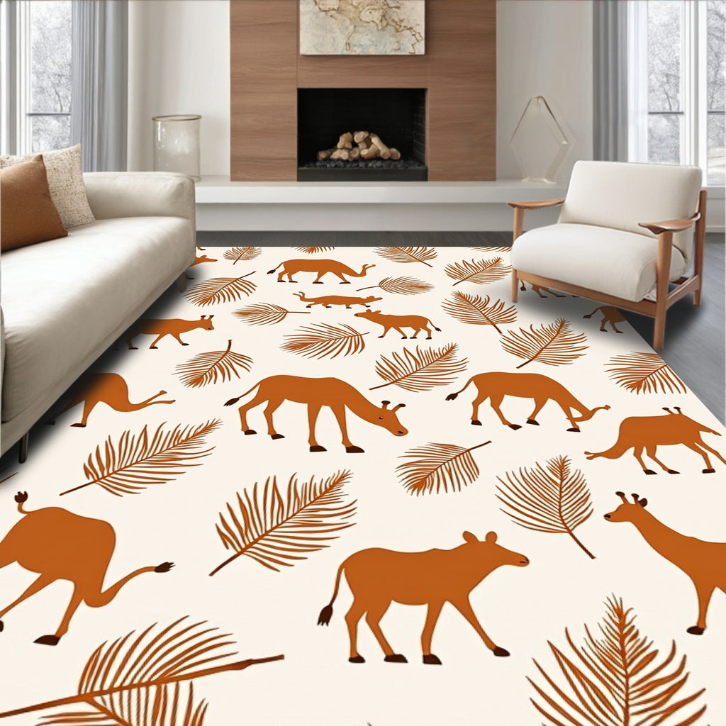 Safari Animals Palm Leaves Pattern Rug