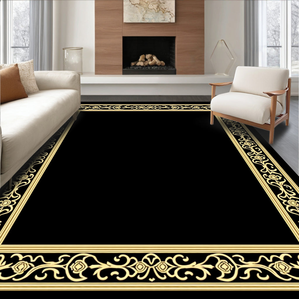 Ornate Floral Scrollwork Border Design Rug