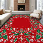Festive Holly Snowflake Border Design Rug