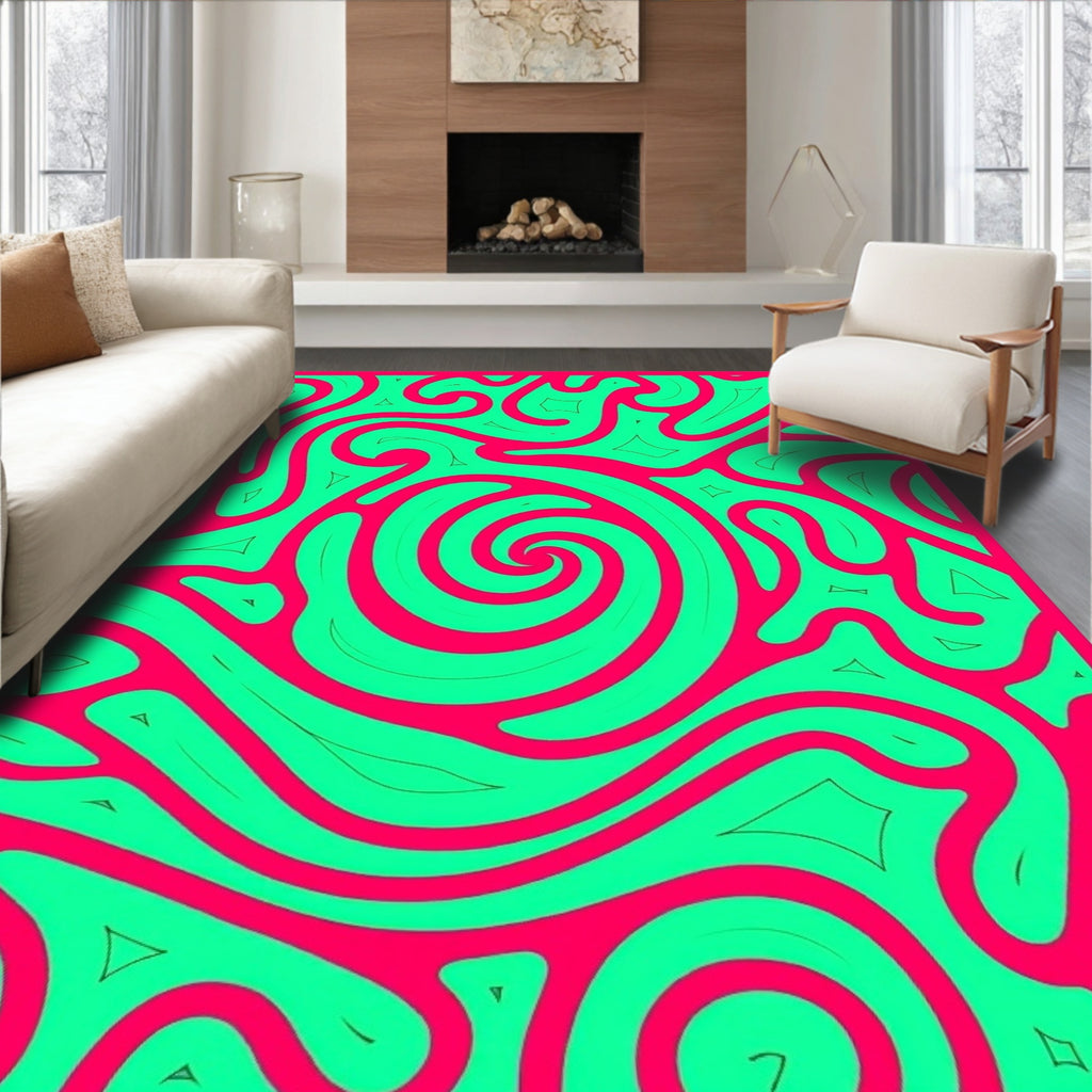Vibrant Maze Swirl Abstract Pattern Rug