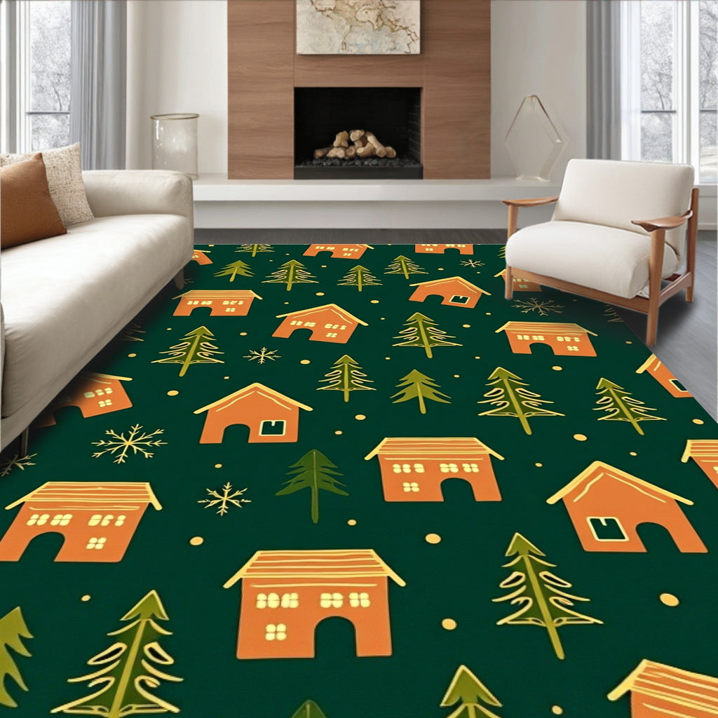 Gingerbread Houses and Trees Festive Pattern Rug