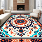 Vibrant Orange Mandala Pattern Rug