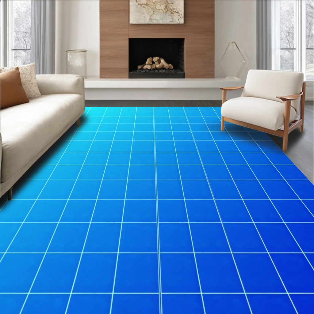 Gradient Grid Blue Tile Style Rug