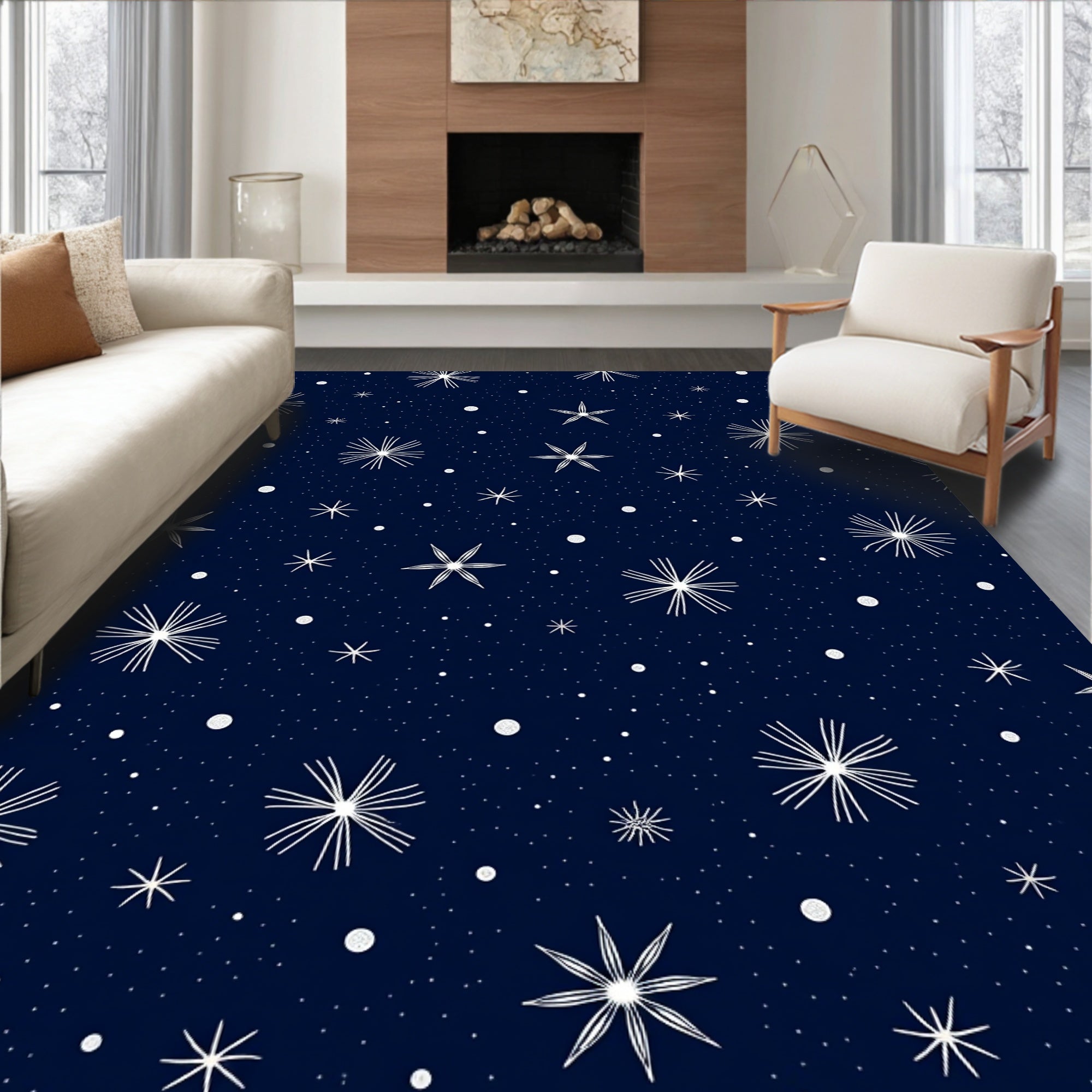Midnight Starburst Dot Pattern Rug
