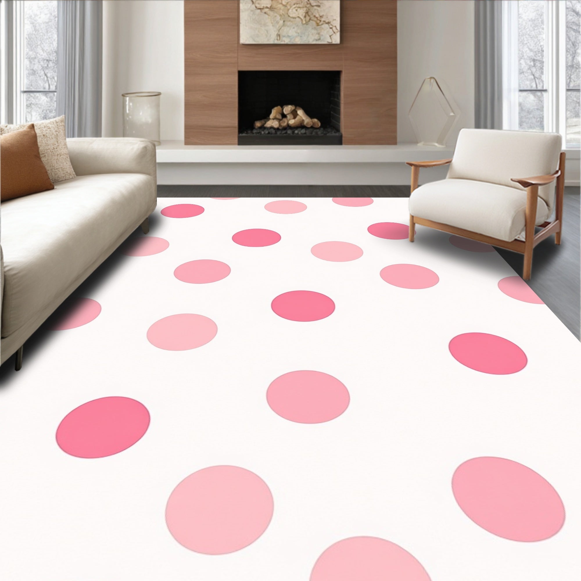 Sweet Pink Polka Dot Pattern Rug