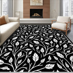 Classic Black White Leaf Pattern Rug