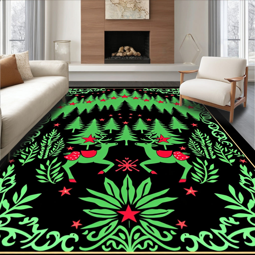 Festive Forest Scene with Reindeer Rug