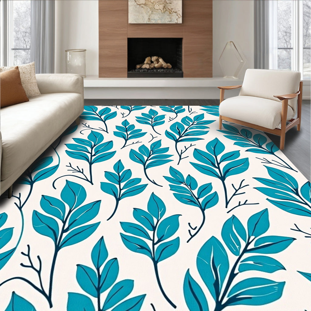 Teal Leaf Pattern Surface Design Rug