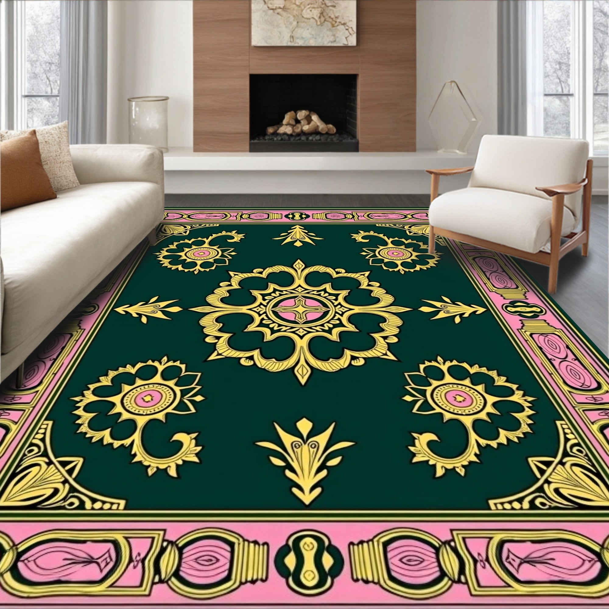 Ornate Floral Medallion Pattern Rug
