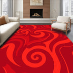Vibrant Red Swirling Tribal Pattern Rug