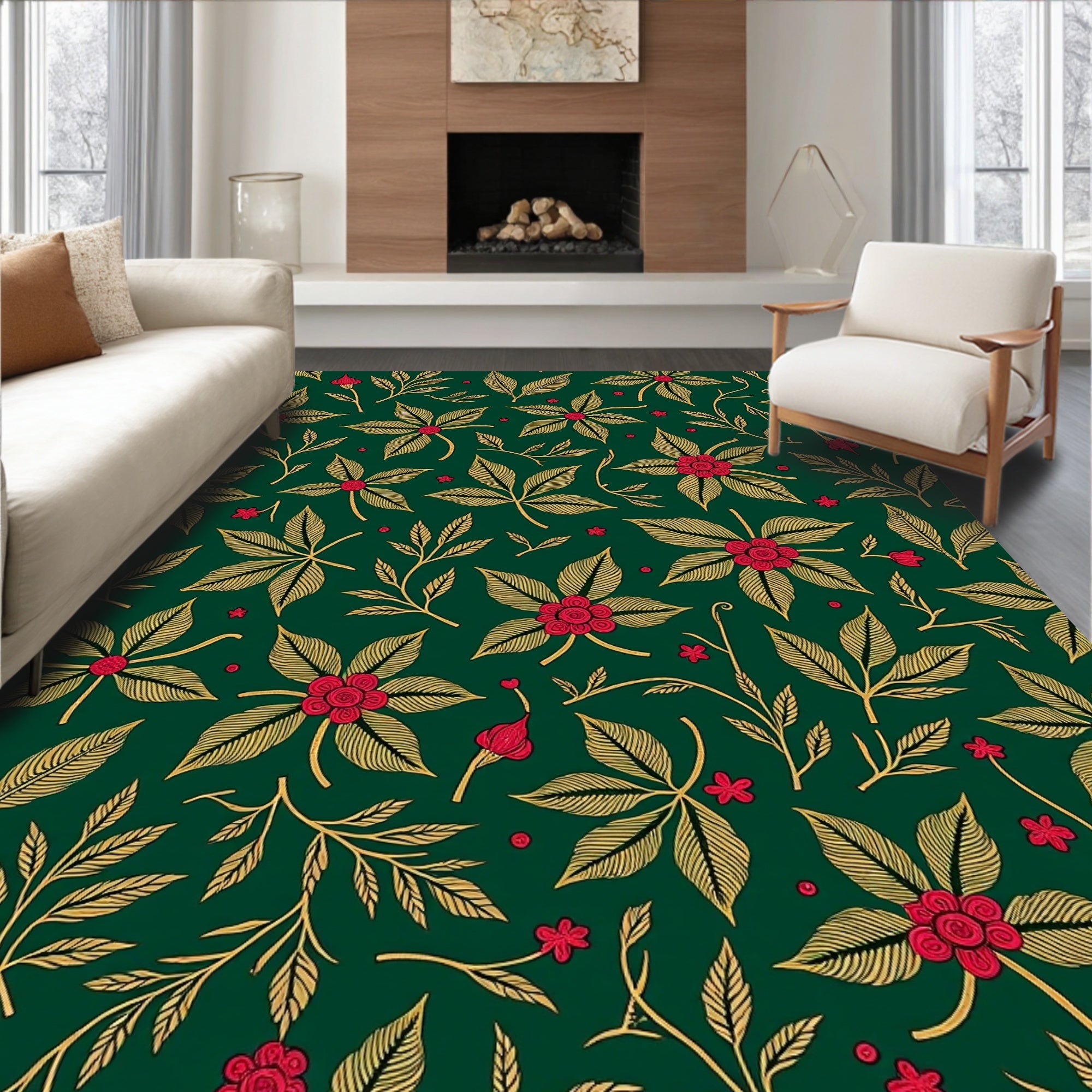 Verdant Floral Patterned Design Rug