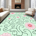 Whimsical Pink Floral Swirl Pattern Rug