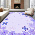 Whimsical Purple Butterfly Floral Design Rug