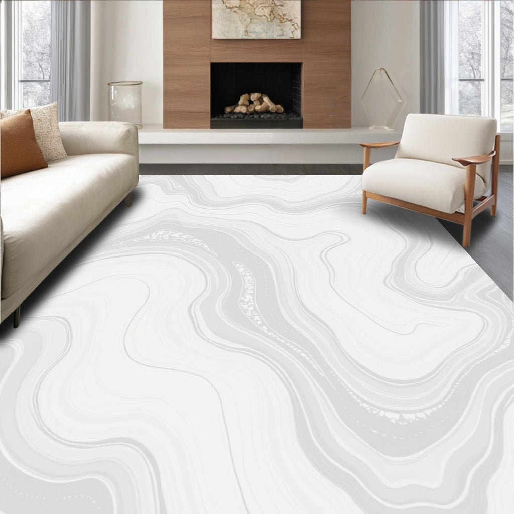 Elegant White Agate Swirl Pattern Rug