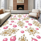 Gold Pink Ornate Holiday Ornaments Rug