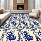 Classic Blue Swirl Botanical Pattern Rug