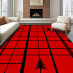 Red Plaid Pine Tree Pattern Rug