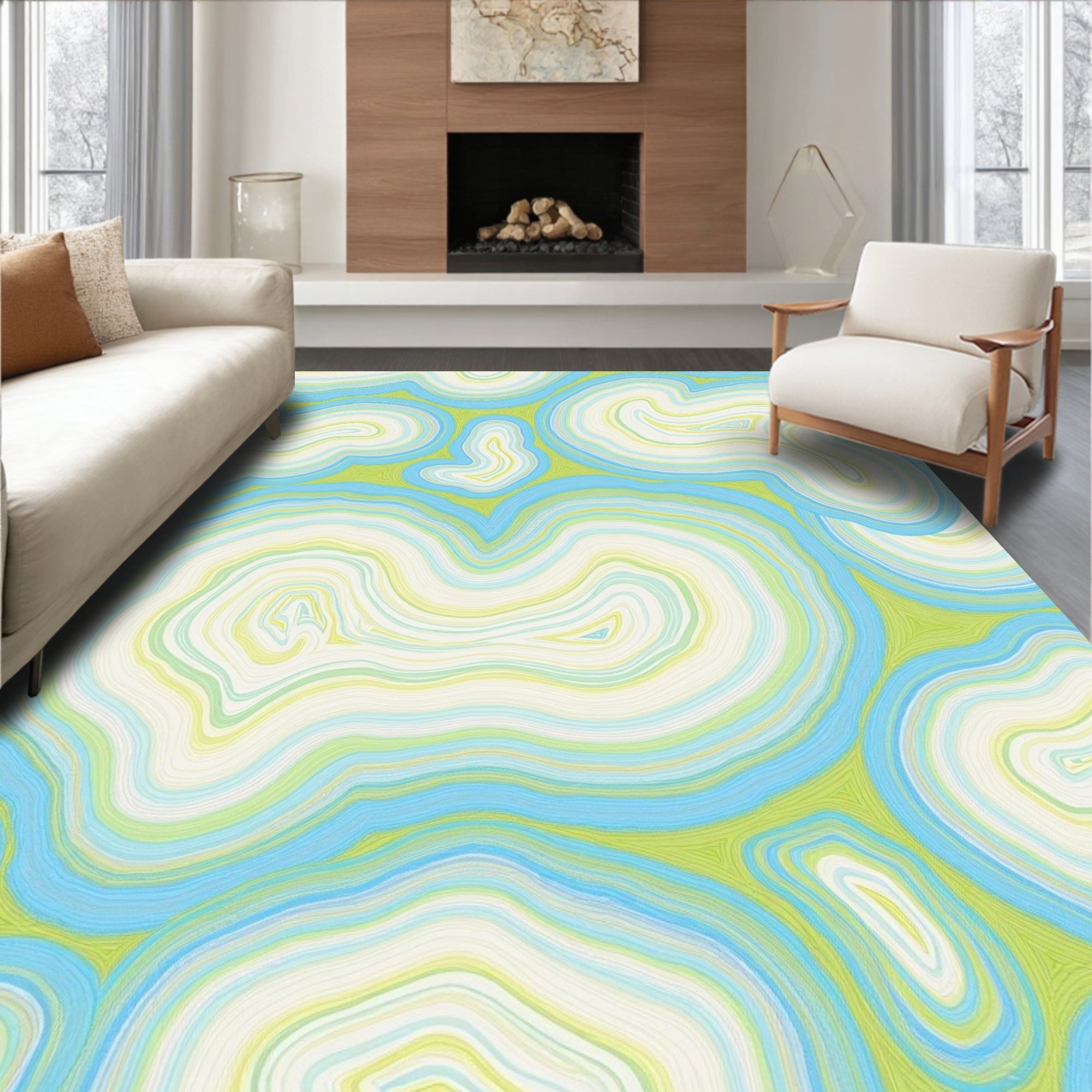 Blue Green Wavy Agate Pattern Rug