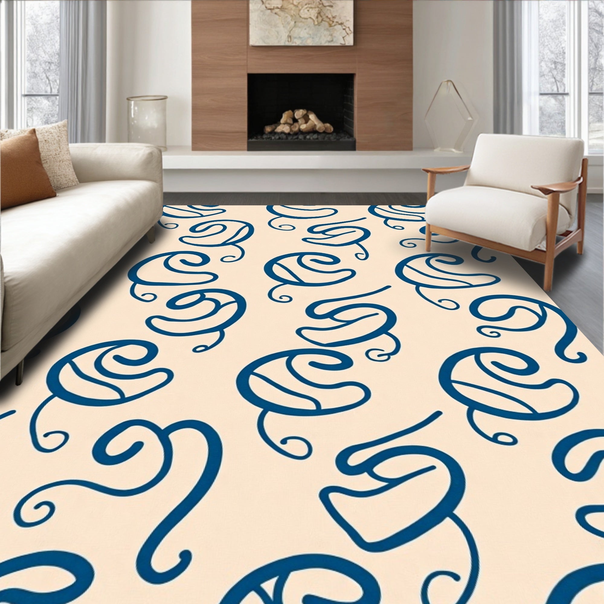 Whimsical Blue Swirl Pattern Rug