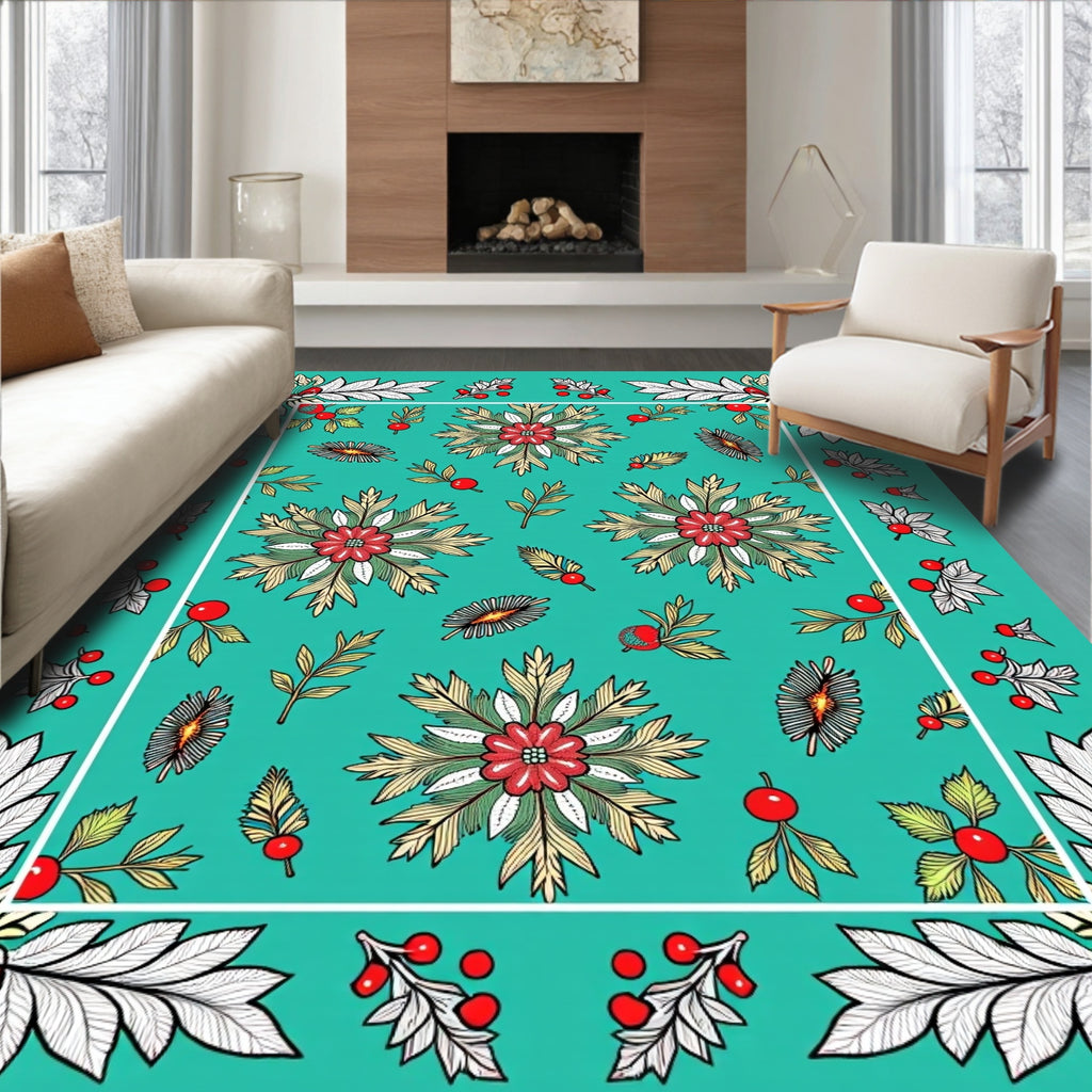 Red Floral Berry Foliage Pattern Rug