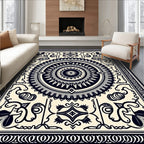 Intricate Circular Floral Border Design Rug