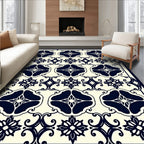 NavyFloral Scrollwork Pattern Rug
