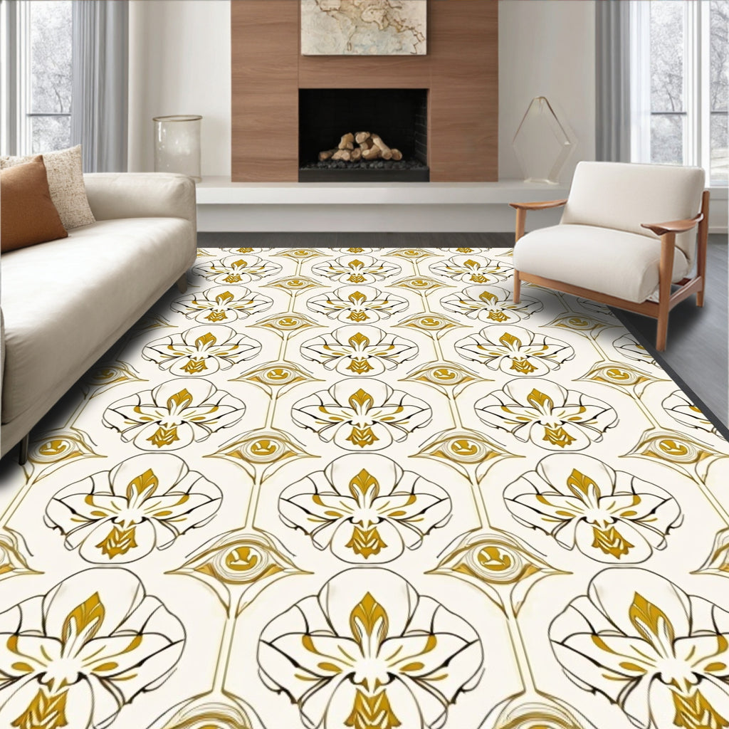 Ornate Gold Floral Eye Pattern Rug