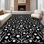 Elegant White Floral Branch Pattern Rug