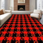 Bold Red Black Houndstooth Pattern Rug