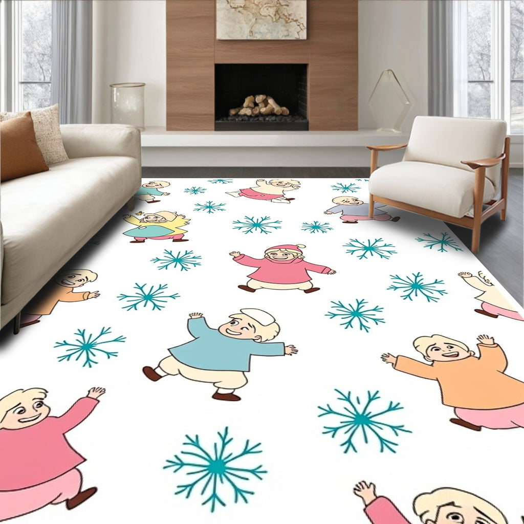 Joyful Children Snowflakes Winter Fun Rug