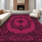 Elegant Black Scrollwork Medallion Design Rug