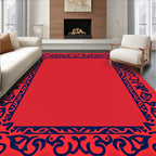 Ornate Red And Blue Floral Border Design Rug