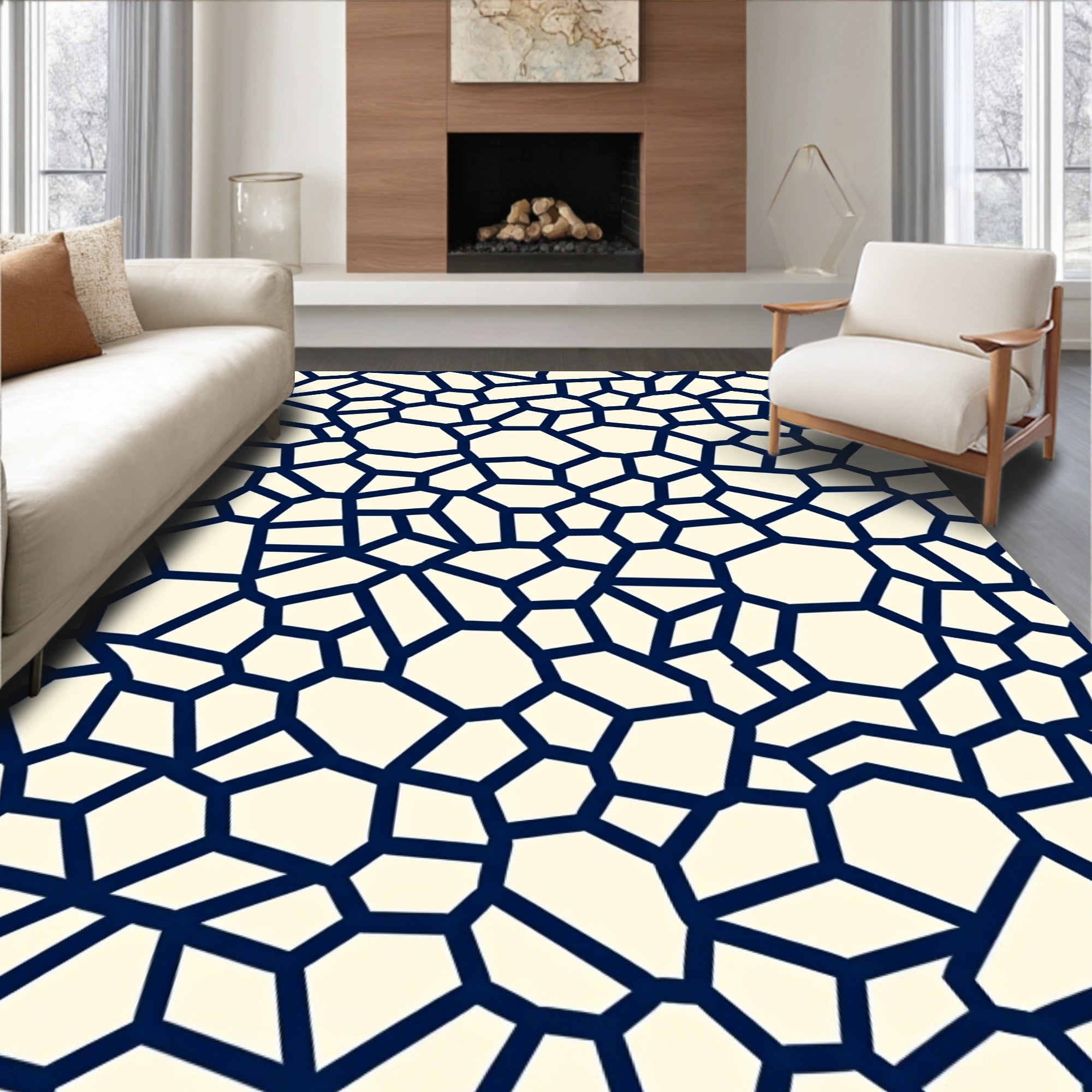 Navy Organic Shapes Pattern Rug