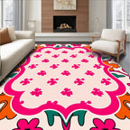Whimsical Floral Pink Orange Pattern Rug