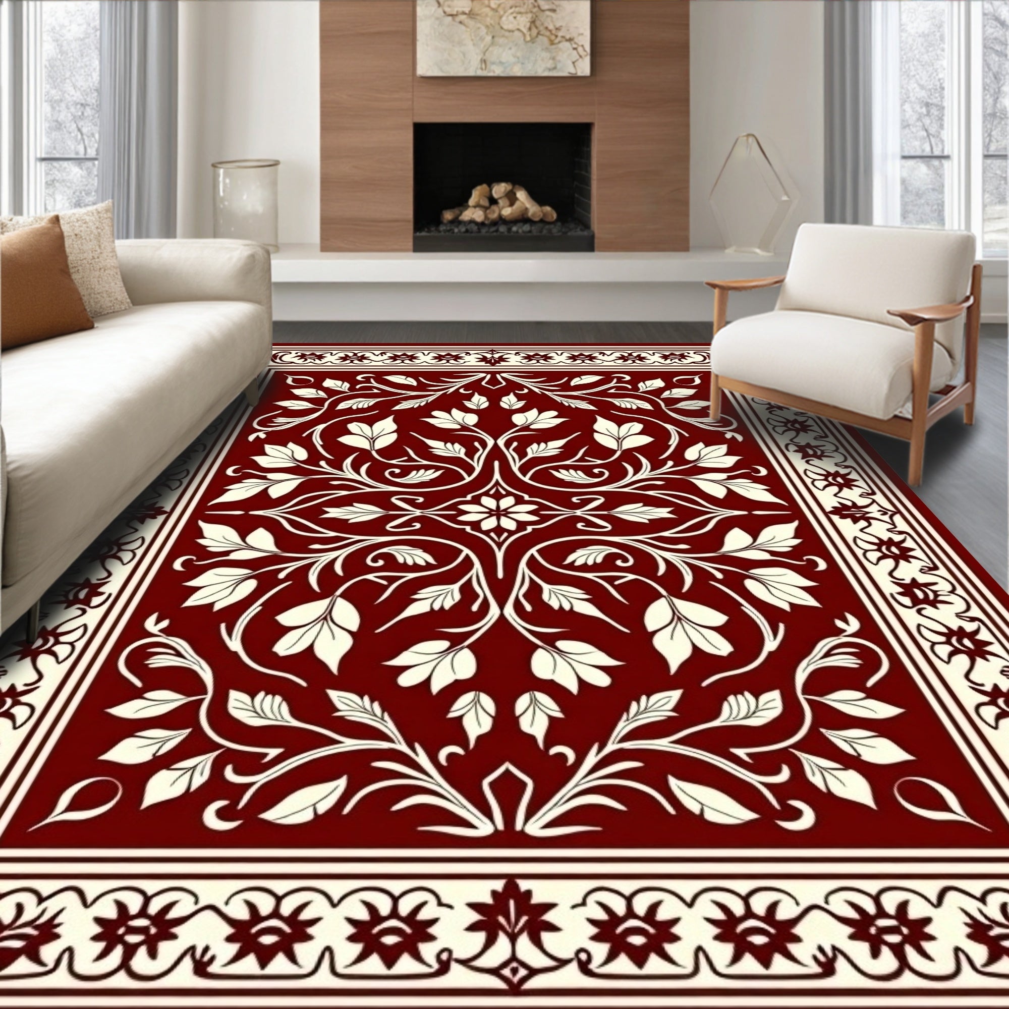 Classic Red Floral Scroll Rug