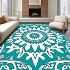 Bold Teal White Geometric Medallion Rug