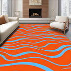 Fluid Blue Waves On Orange Field Rug