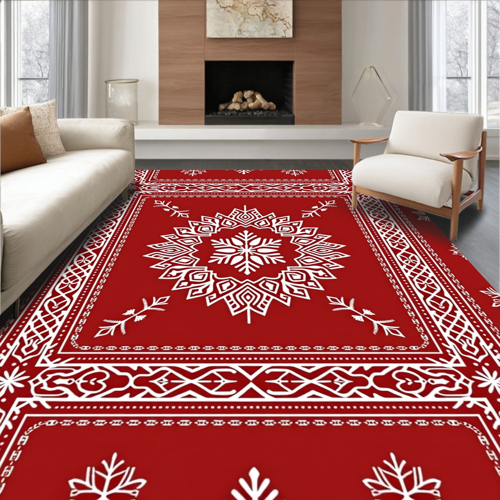 Red White Intricate Floral Mandala Design Rug