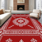 Red White Intricate Floral Mandala Design Rug
