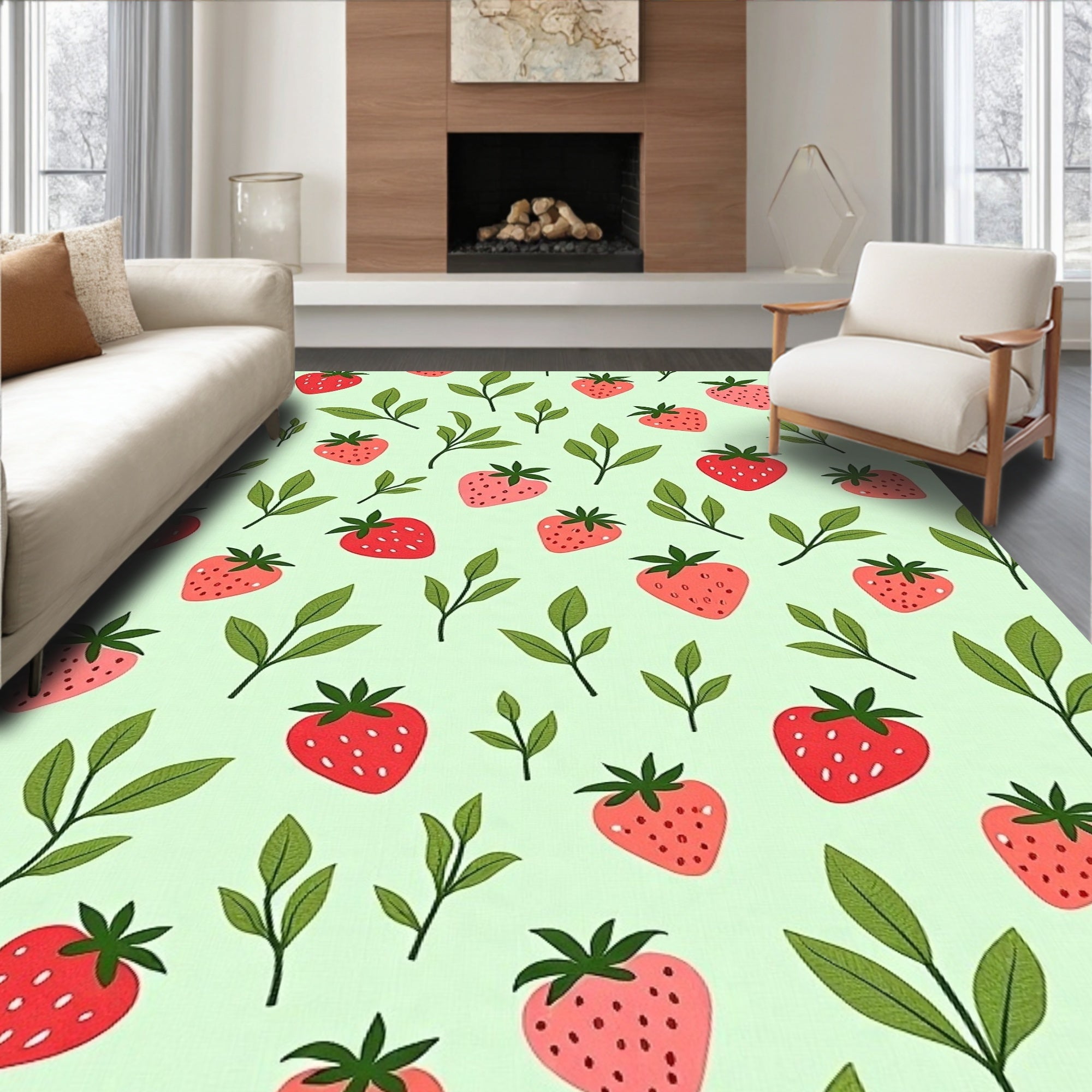 Cute Strawberry Leaves Pattern Design Rug