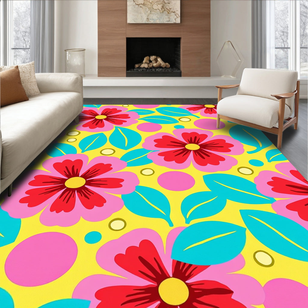 Retro Floral Pop Art Pattern Rug