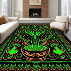 Neon Green Orange Floral Scroll Design Rug