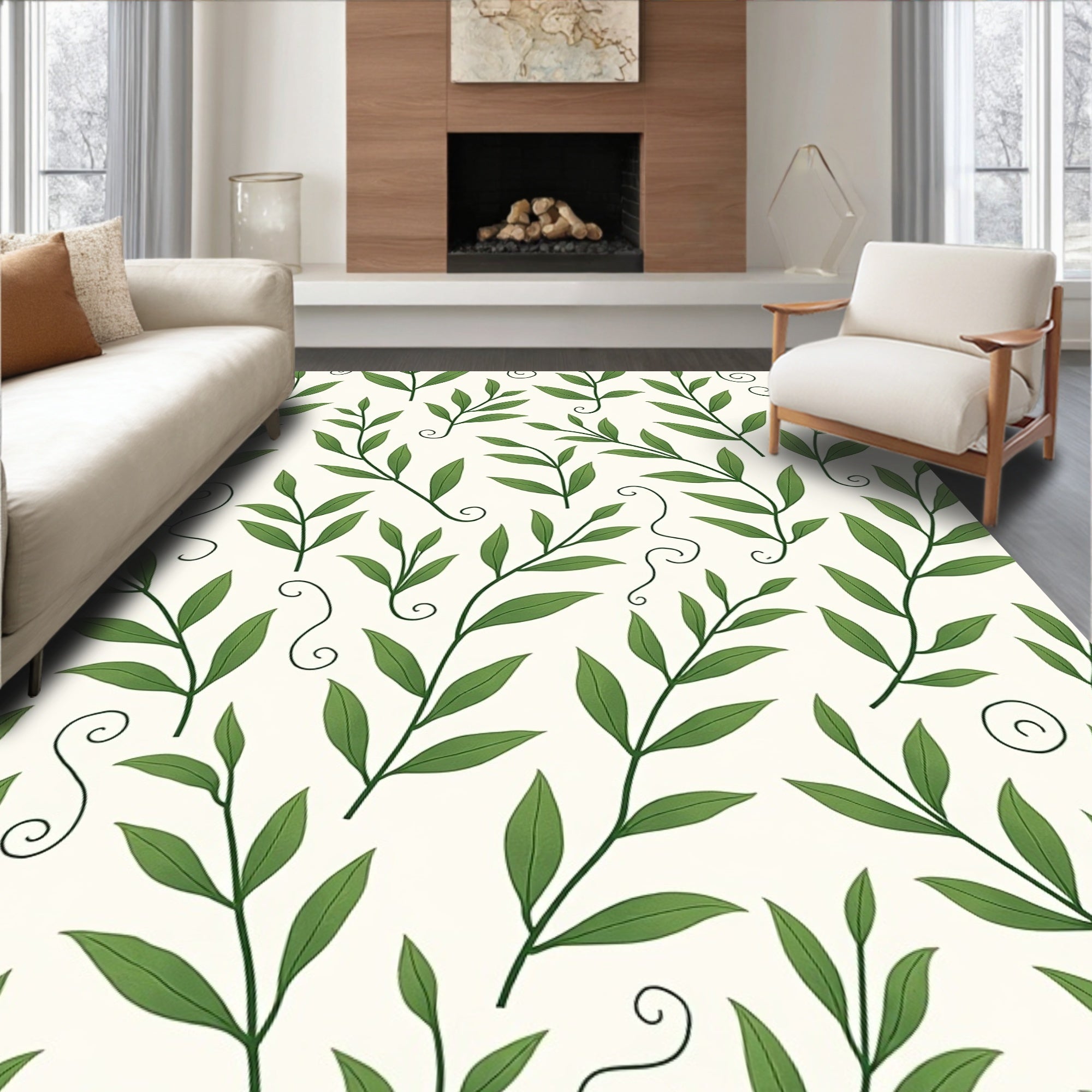 Green Leafy Vine Pattern Rug
