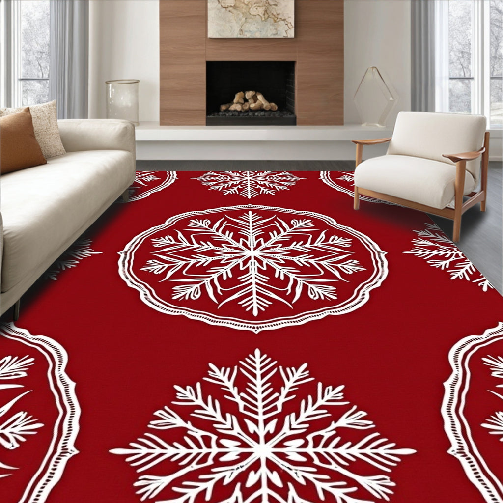 Crimson Snowflake Medallion Pattern Rug