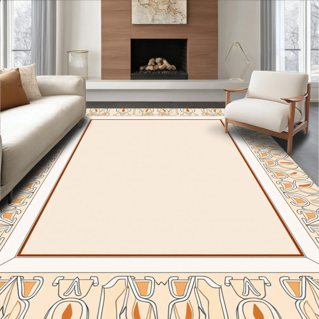 Ornate Orange Cream Floral Border Rug