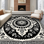 Black and Cream Intricate Floral Mandala Rug