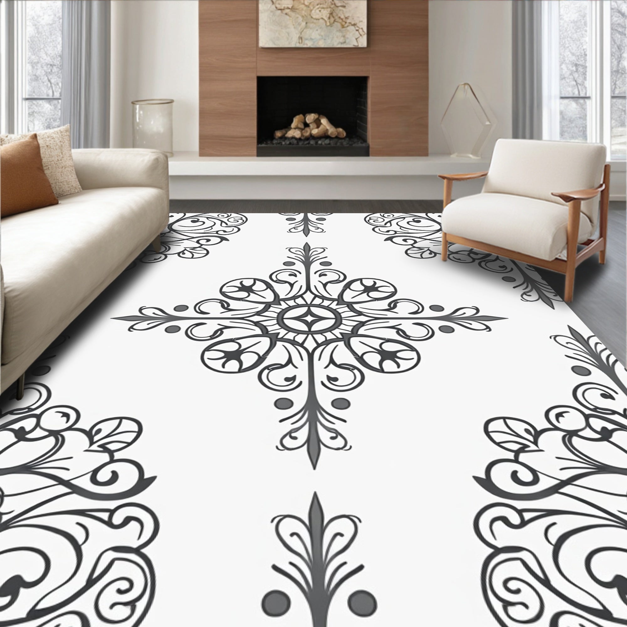 Ornate Scrollwork Symmetry Design Rug