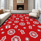 Red White Folk Art House Pattern Rug