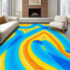 Abstract Swirls Blue Yellow Orange Design Rug