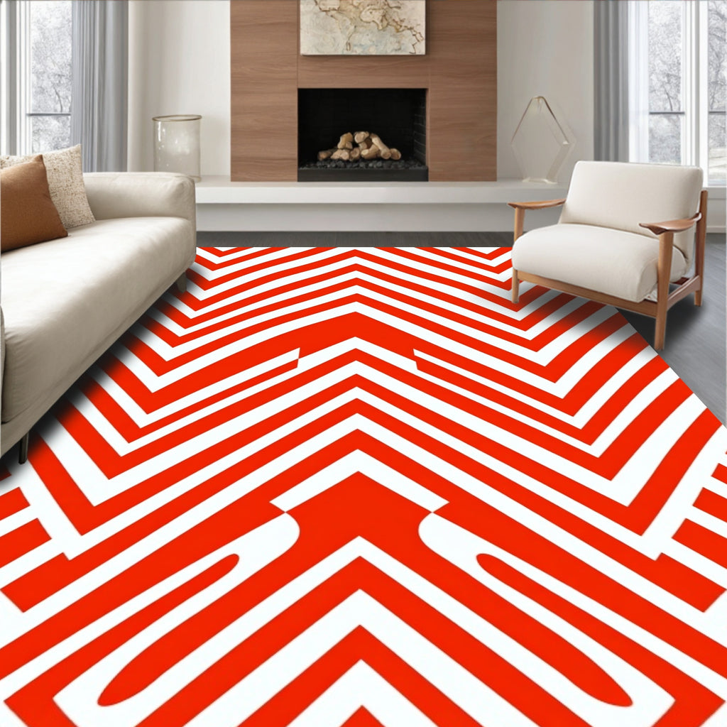Bold Red White Chevron Pattern Rug